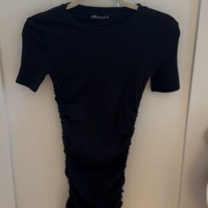 Zara Black Fitted Cinched Dress with ties. Size Small